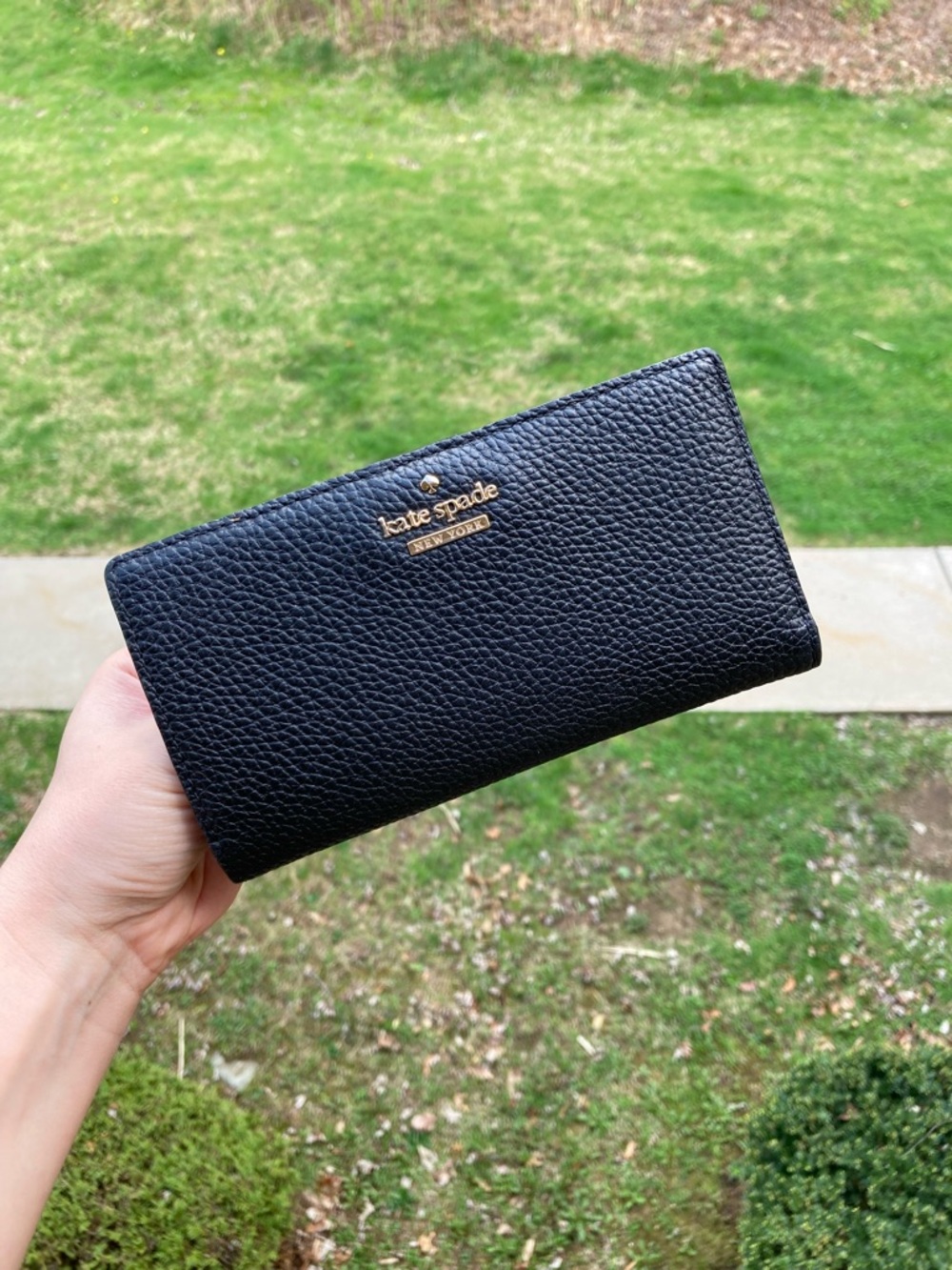 Kate Spade Black Pebbled Leather Snap Closure Wallet Gold Hardware